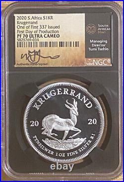 2020 South Africa Krugerrand PCGS PF 70 1st Day, 1st 337 Produced Tumi Signed