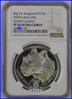 2020 South Africa Leopard Pf70 Ngc R5 Big 5 Rand Silver Proof 1 Oz