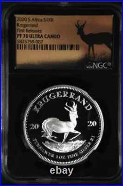 2020 South Africa PROOF 1 oz Silver Krugerrand NGC PF70 UC FR BLACK CORE