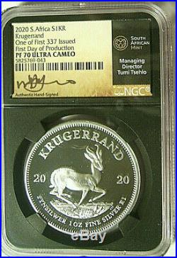 2020 South Africa S1KR KRUGERRAND SILVER PROOF NGC PF70 FDP Tumi Tsehlo Signed
