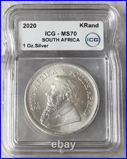 2020 South Africa Silver Krugerrand 1 Oz MS70 ICG 0.999 Fine Bullion Coin #152