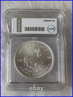 2020 South Africa Silver Krugerrand 1 Oz MS70 ICG 0.999 Fine Bullion Coin #152