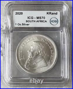 2020 South Africa Silver Krugerrand 1 Oz MS70 ICG 0.999 Fine Bullion Coin #152