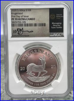 2020 South Africa Silver Krugerrand NGC PF70 UCAM First Day Signed