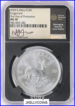 2020 South Africa Silver Krugerrand Ngc Ms70 First Day Of Production Tumi Signed