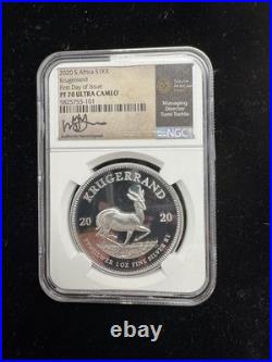 2020 South Africa Silver Krugerrand Ngc Ms70 First Day Of Production Tumi Signed
