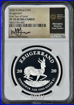 2020 South Africa Silver Krugerrand Proof NGC PF70 Ultra Cameo FDI Tumi Signed