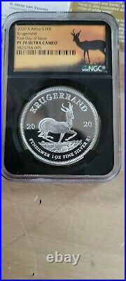 2020 silver krugerrand PF70 first day of issue springbok label