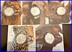 2021-2023 Big Five Series II South Africa 5 Rand 5 1oz Silver Coins Bu Coa Ogp