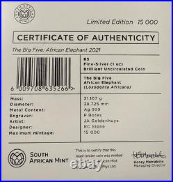 2021-2023 Big Five Series II South Africa 5 Rand 5 1oz Silver Coins Bu Coa Ogp