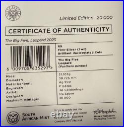 2021-2023 Big Five Series II South Africa 5 Rand 5 1oz Silver Coins Bu Coa Ogp