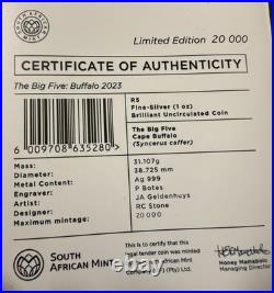 2021-2023 Big Five Series II South Africa 5 Rand 5 1oz Silver Coins Bu Coa Ogp