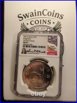 2021 Krugerrand PF70 FDOI UC (Pop 45) Signed By Anna Cabral E20-81 (Milk Spots)