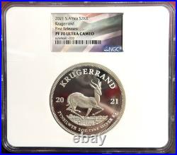 2021 R2 South Africa 2 oz Silver Krugerrand First Releases NGC PF 70 UCAM Coin