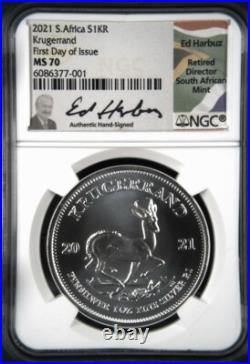 2021 S. Africa S1KR Krugerrand First Day of Issue 1oz Silver Coin. MS 70. DAMAGE