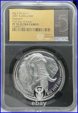 2021 S South Africa Big 5 Series Elephant 1 oz Silver Coin PF70 UCAM NGC
