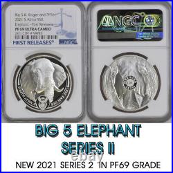 2021 Silver Big 5 Elephant Pf69 Ngc Proof South Africa R5 5 Rand