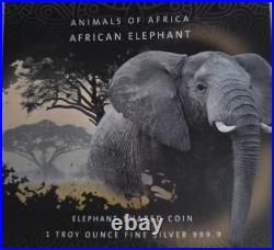 2021 Solomon Islands Animals of Africa 1 oz Silver Elephant Shaped Coin in OGP