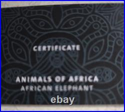 2021 Solomon Islands Animals of Africa 1 oz Silver Elephant Shaped Coin in OGP
