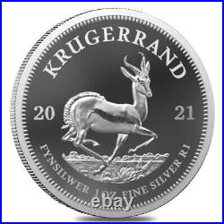 2021 South Africa 1 oz Proof Silver Krugerrand. 999 Fine (withBox & COA)