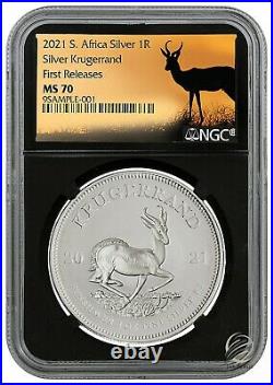 2021 South Africa 1 oz Silver Krugerrand Coin NGC MS70 FR BC Springbok Label