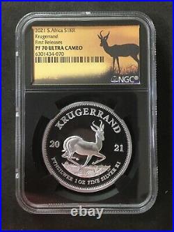 2021 South Africa 1 oz Silver Krugerrand Proof Coin NGC PF70 UC FR