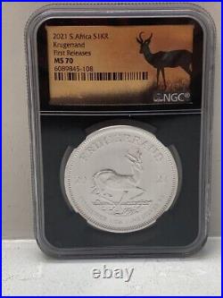 2021 South Africa 1oz Silver Krugerrand NGC Graded MS70 First Releases Antelope