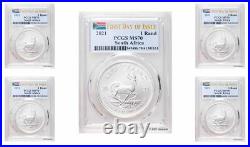2021 South Africa 1oz Silver Krugerrand PCGS MS70- First Day of Issue Lot of 5
