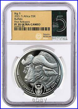 2021 South Africa Big 5 Buffalo 1 oz Silver Proof R5 Coin NGC PF70 UC FR