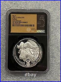 2021 South Africa Big 5 Proof Buffalo 5 Rand Silver Coin NGC PF 70 UCAM 1st Rel