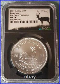 2021 South Africa Krugerrand Silver MS70 FIRST DAY OF PRODUCTION (POP 588)