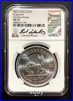 2021 South Africa Silver Krugerrand 1 Oz Ngc Ms70 First Day Of Issue Signed #2