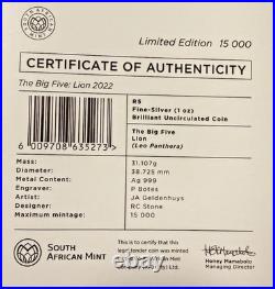 2022 BIG FIVE SERIES II SOUTH AFRICA Lion 1OZ SILVER COIN BU COA OGP