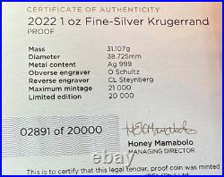2022 Silver South Africa Proof Krugerrand 1 Oz Coin Box Coa 2022 Silver South Africa Proof Krugerrand 1 Oz Coin Box Coa