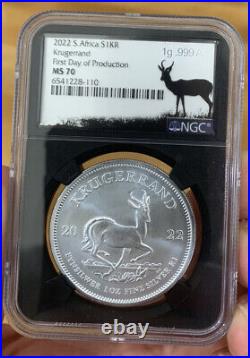 2022 South Africa 1oz Silver Krugerrand NGC MS70 First Day Of Production
