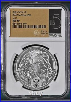 2022 South Africa 5 Rand Big 5 LION 1 oz Silver Coin NGC MS 70