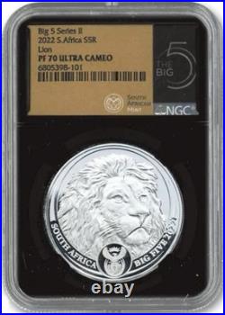 2022 South Africa Big5 II LION 1oz Silver Coin NGC PF 70UC BLK Core 3k Mint