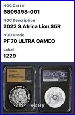 2022 South Africa Big5 II LION 1oz Silver Coin NGC PF 70UC BLK Core 3k Mint