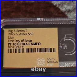 2022 South Africa Big 5 Lion 5 Rand Silver NGC PF70 Ultra Cameo First Day