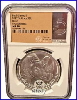 2022 South Africa Big 5 Rhino S5R 1oz Silver NGC MS70 NGC Cert