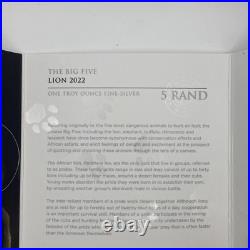 2022 South Africa the Big Five Lion 1oz Silver Coin Limited Edition 15k Only
