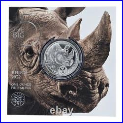 2022 South African Mint 1 Ounce Silver Big 5 Black & White Rhino. 999 Fine 1 oz