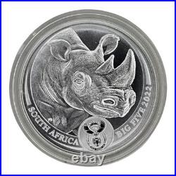 2022 South African Mint 1 Ounce Silver Big 5 Black & White Rhino. 999 Fine 1 oz