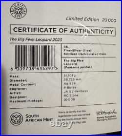 2023 5R South Africa the Big 5 Leopard 1ozt Silver Coin Low Mint Numbered Packs