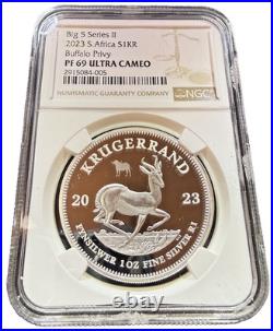 2023 S. African KRUGERRAND WithBuffalo Privy. BIG 5 Series 2 NGC PF69 Ultra Cameo