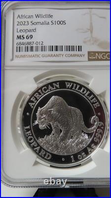 2023 Somalia 1 oz. 9999 Silver African Wildlife Leopard MS 69 Early Releases