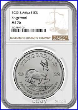 2023 South Africa 1oz Silver Krugerrand NGC MS70 Brown Label 10 Pack withCase