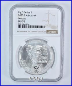 2023 South Africa 5 Rand Silver Big 5 Series II Leopard 1 Oz MS70 NGC