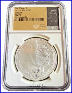 2023 South Africa 5 Rand Silver Big 5 Series II Leopard 1 Oz MS70 NGC