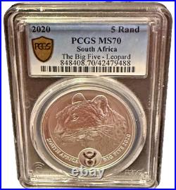 2023 South Africa Big Five Leopard 5 Rand Pcgs Ms70 Gold Shield Series Two